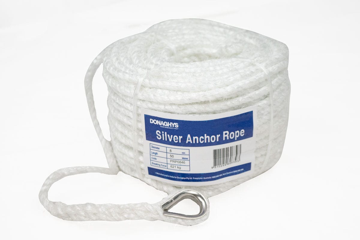 Rope Central 8mm x 50m CW Thimble Anchor Pack PE Silver Rope